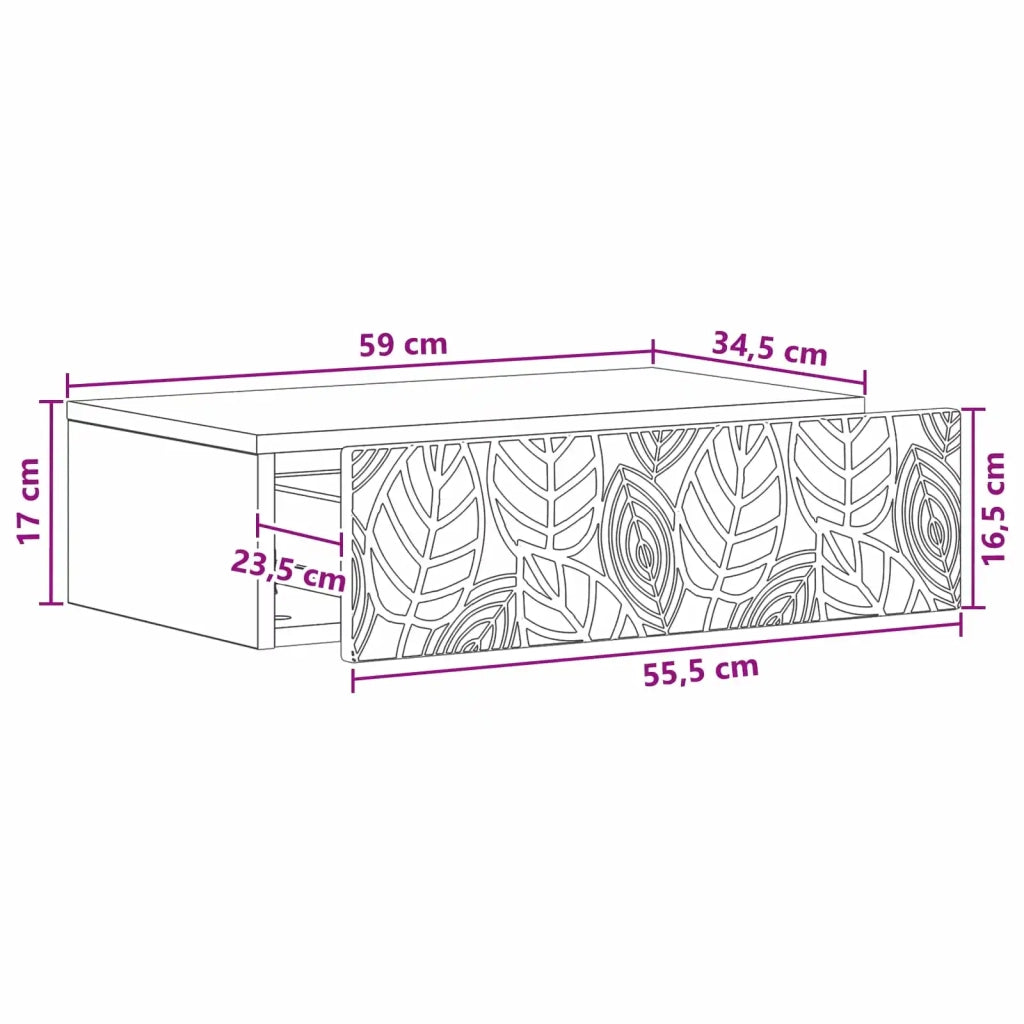 Tavolino da Parete Laterale Grigio Cemento 59 x 34,5 x 17 cm 898828