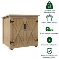 Armadio da Esterno con Ripiano Interno Regolabile e Tetto Inclinato, in Legno di Abete, 77.5x88x90 cm
