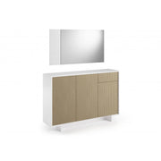 Madia Frame Slim 3 ante con cassetto push to open bianco e cannetè chiaro 134x35x87 cm - Terraneo