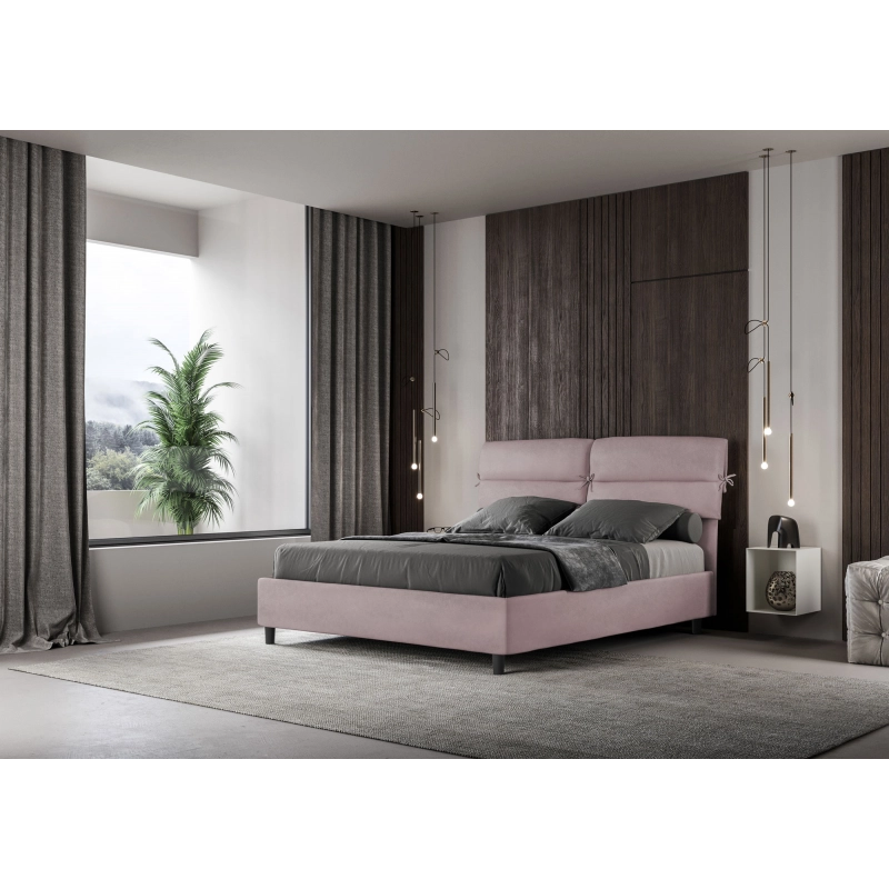 Letto imbottito Matrimoniale 160x200 cm Nandy - Con rete,Glicine,Microfibra