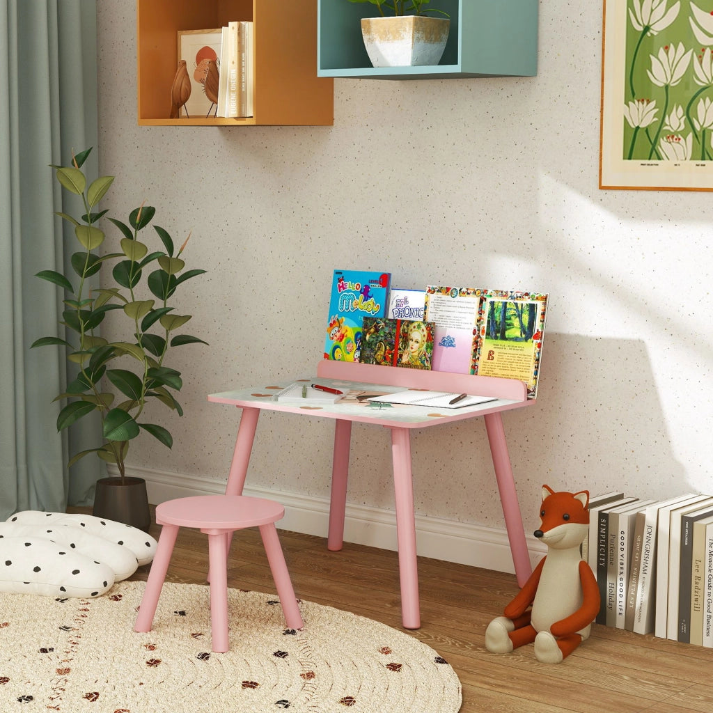 Tavolo e sedie bambini con porta-libri ¨C zephmum ¨C rosa, orsetti, 3-8 anni
