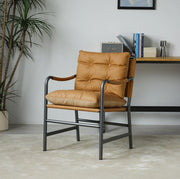 POLTRONA Mid-Century in Pelle PU Marrone con Struttura in Metallo