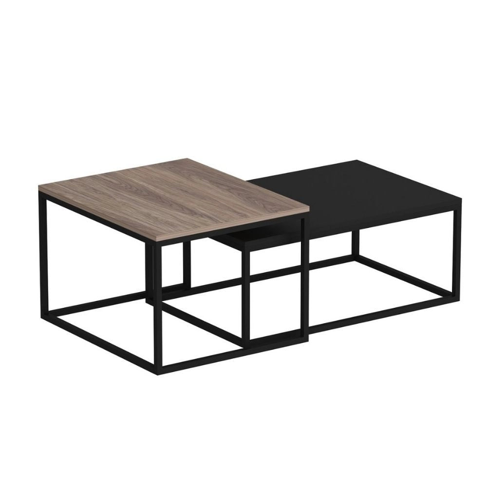 Set tavolini da salotto struttura in metallo Leka colore nero e noce