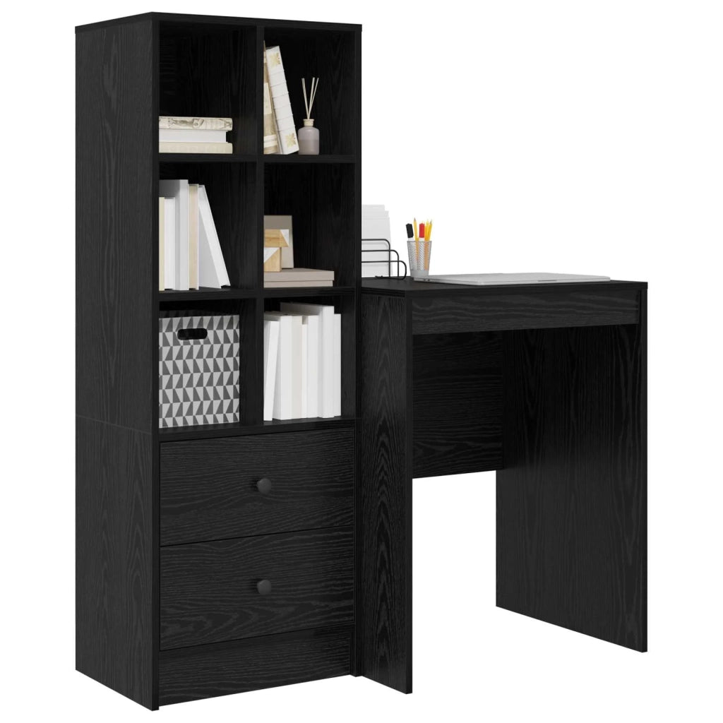 Scrivania con cassetto con lo scaffale 2 pcs Rovere Nero 3337338