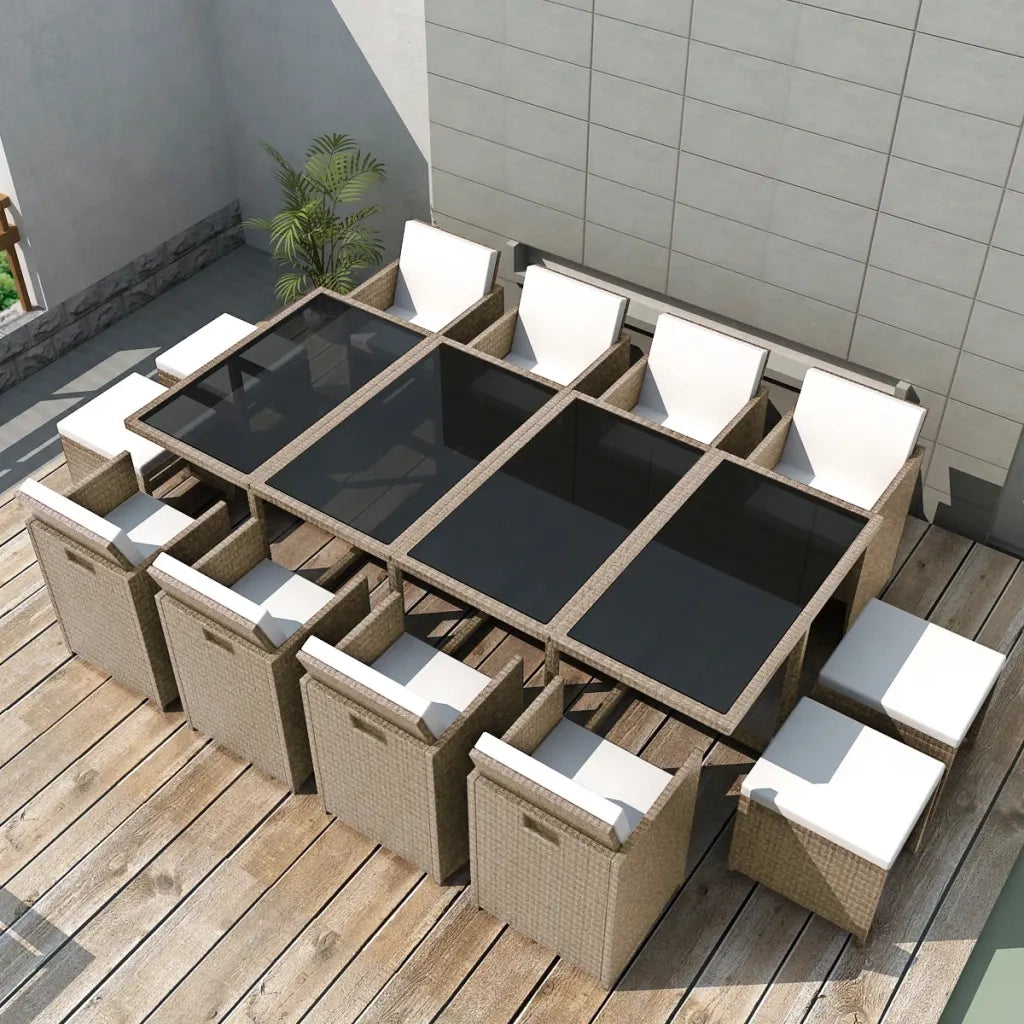 Set da Pranzo da Giardino 13 pz con Cuscini in Polyrattan Beige 42558