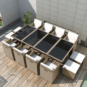 Set da Pranzo da Giardino 13 pz con Cuscini in Polyrattan Beige 42558
