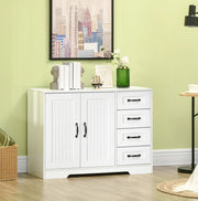 Credenza bianca con ripiano regolabile e 4 cassetti