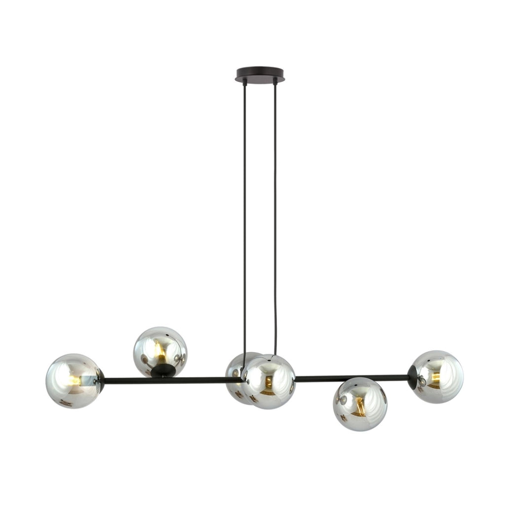 Lampadario Emibig Rossi 6 luci E14 nero vetro 110cm