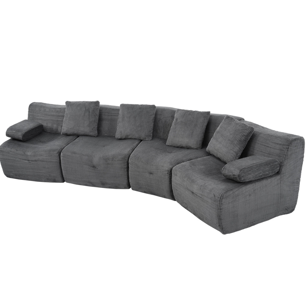 Divano modulare 4 posti 311x90 cm in velluto a coste grigio scuro HOMVRA