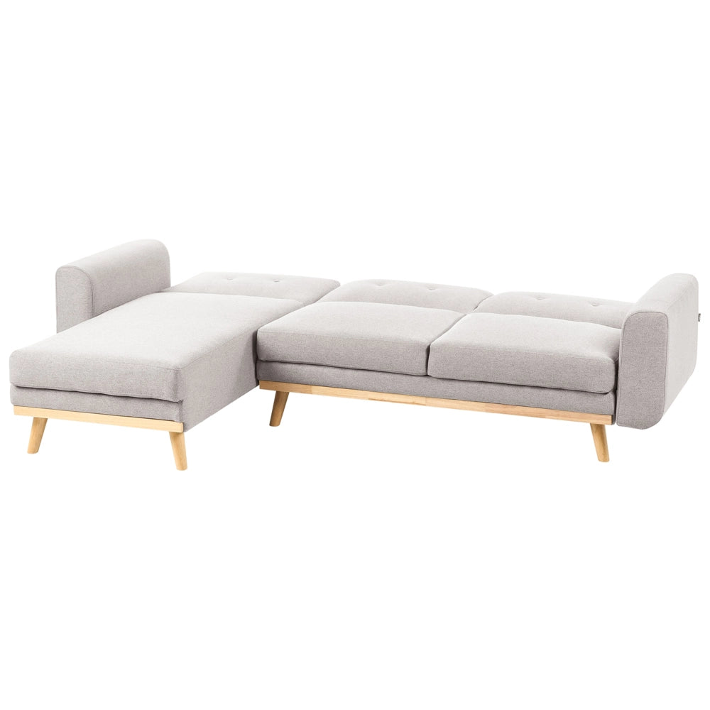 Divano Angolare ad Angolo Destro Grigio in Tessuto Imbottito a L con Seduta Trapuntata Cuscini Decorativi e Funzione Letto