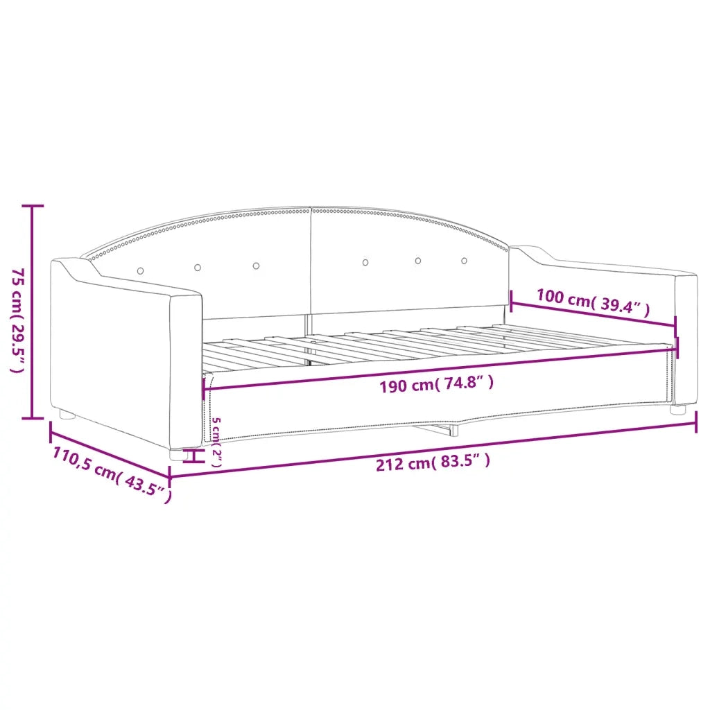 Letto da Giorno Grigio Chiaro 100x190 cm in Tessuto 354198