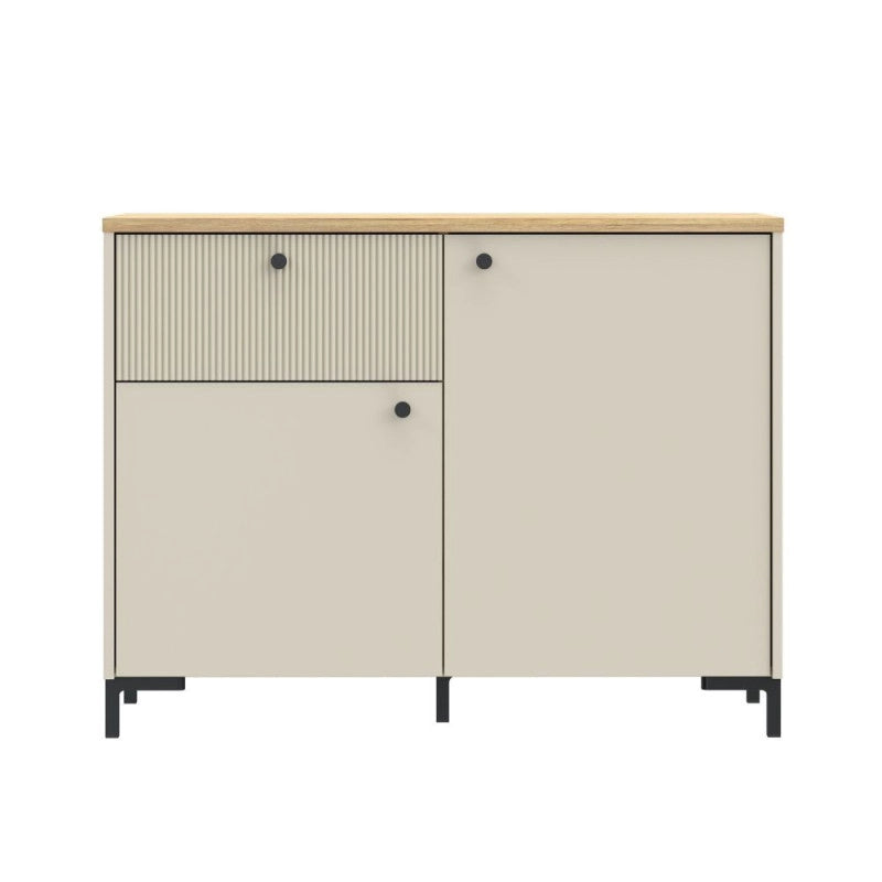 Madia Unit 2 ante e 1 cassetto cannettato L 103.1 x P 41.9 x H 79 cm. colore cashmere con top rovere