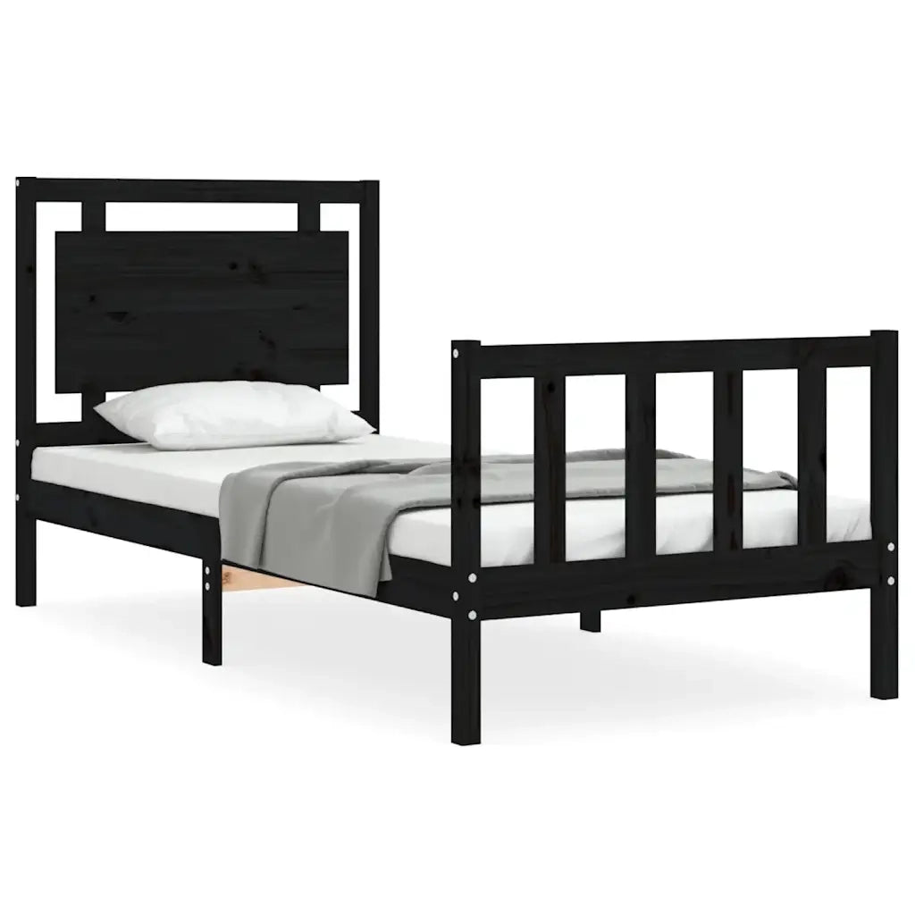 Giroletto con Testiera Nero Small Single in Legno Massello 3192130