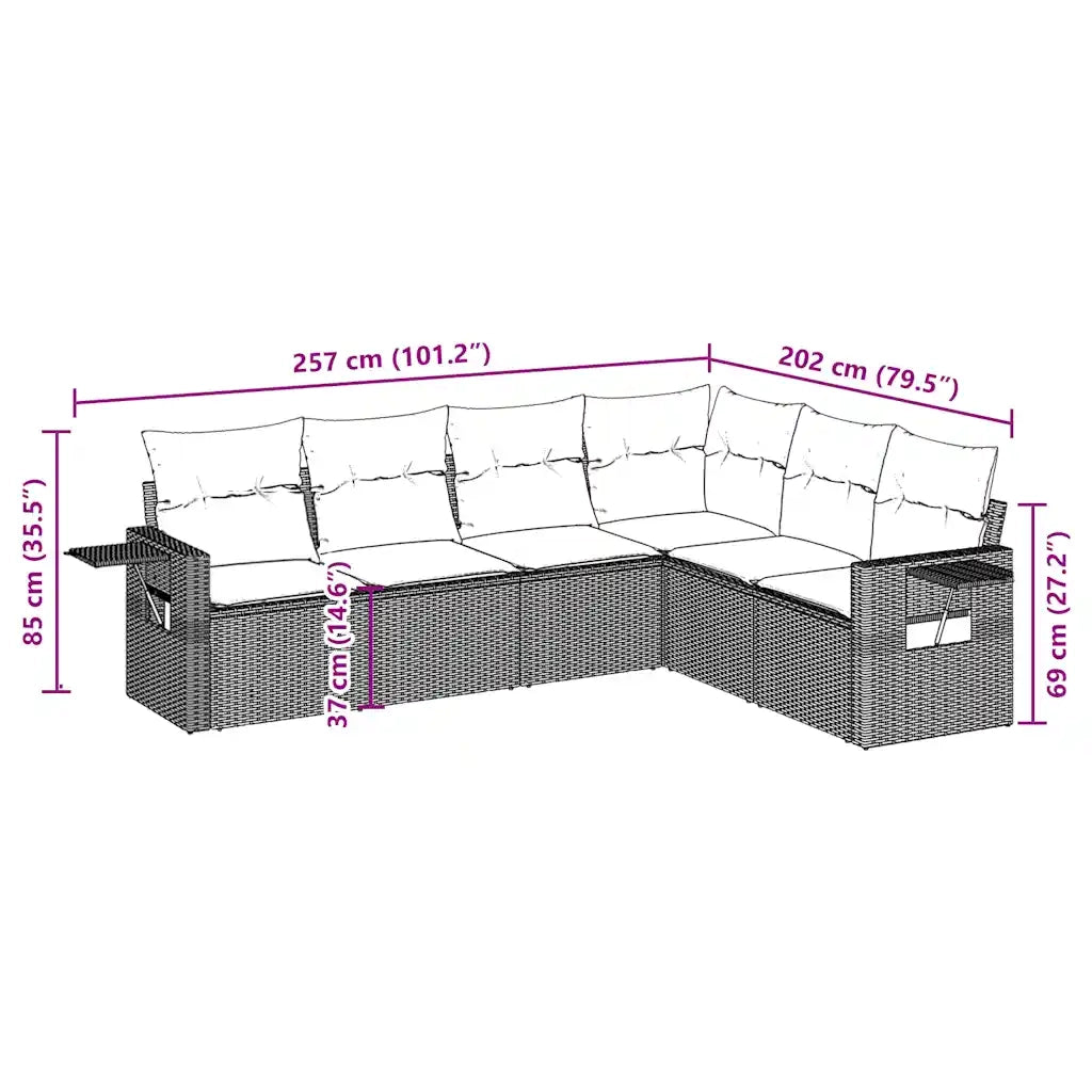 Set Divano da Giardino 6 pz con Cuscini Nero in Polyrattan 3252543