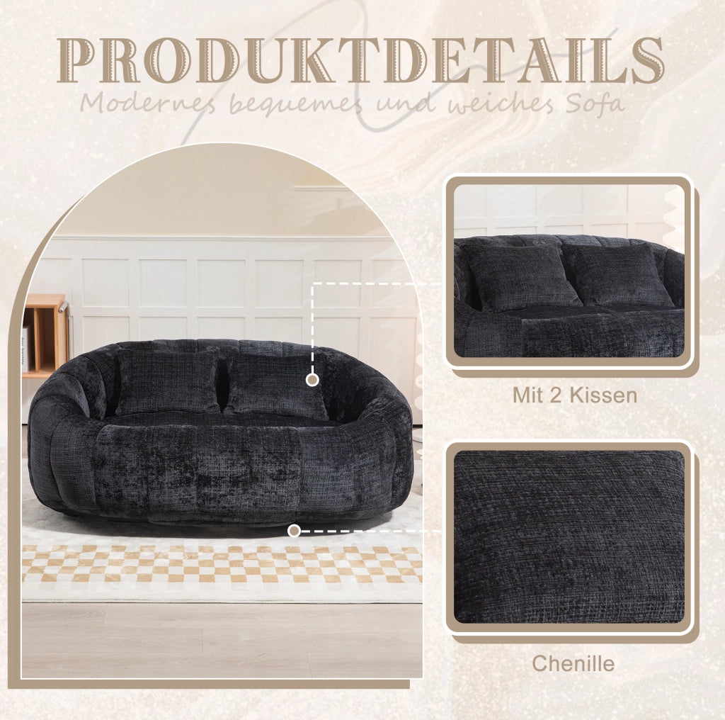 Divano sacco 2 posti in ciniglia nero; 150x95x63 cm