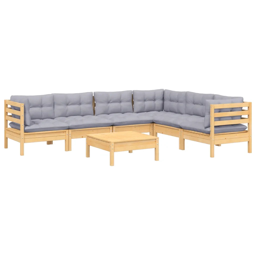 Set Divani da Giardino 7 pz con Cuscini Grigi Massello di Pino cod mxl 42483