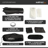 Studio Softbox 60x90cm + adattatore softbox per Hensel Expert, ruotabile a 360°, facile da montare grazie alla funzione ombrello, include griglia, maschere