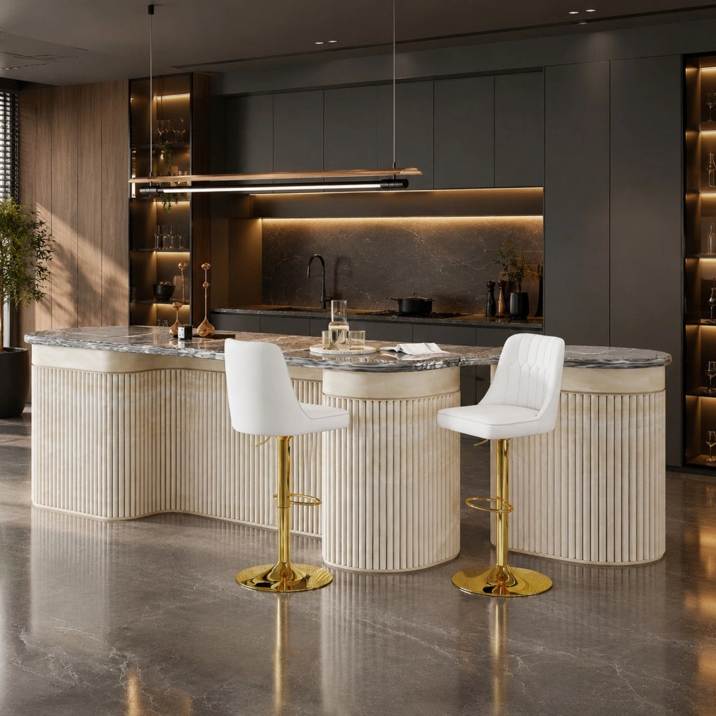 Set di 2 sgabelli bar regolabili bianchi e oro con schienale