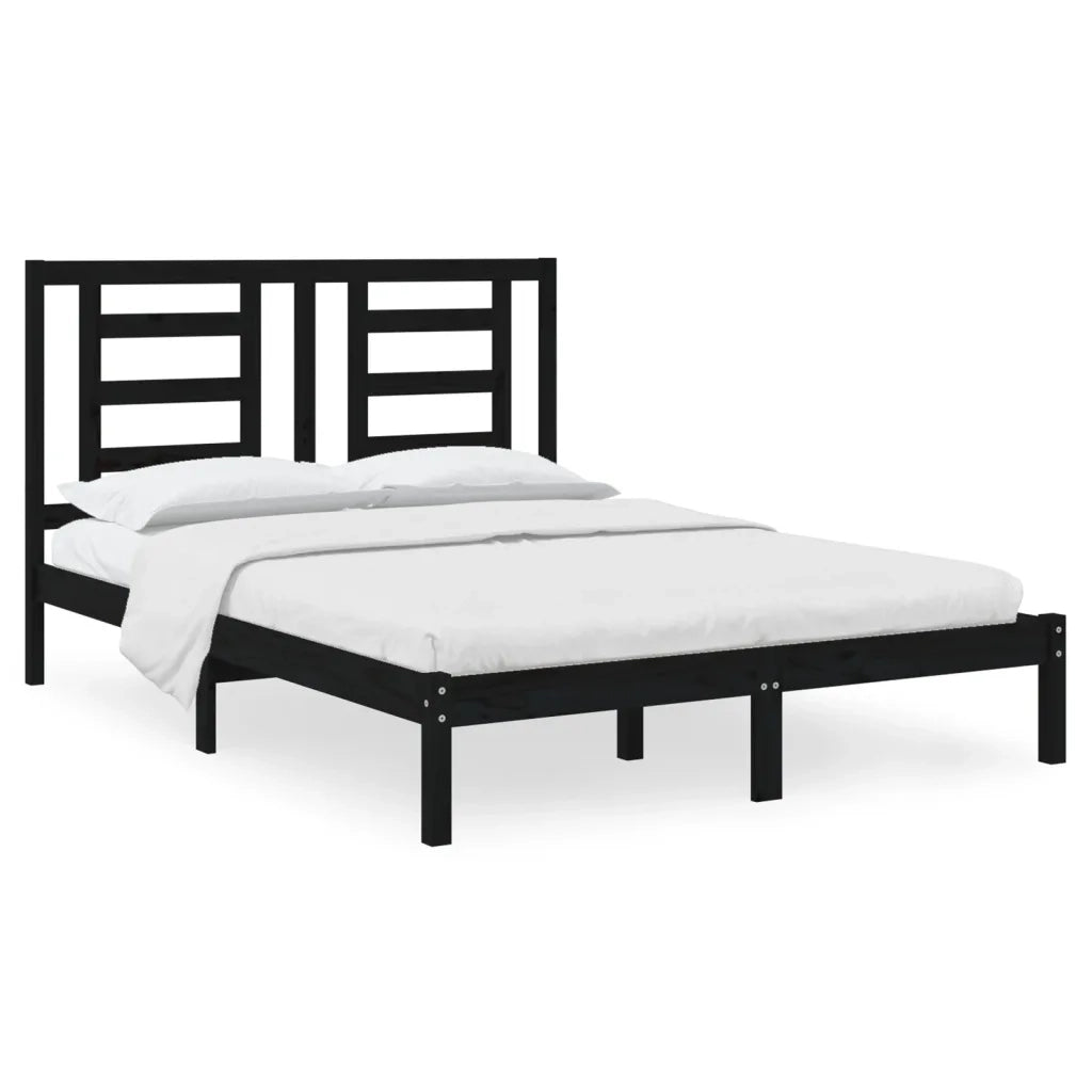Giroletto-Struttura Letto Nero in Legno Massello di Pino 140x190 cm 990242