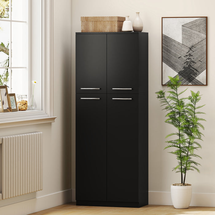 Mobile Contenitore Minimal 59x31x155 cm con 2 Armadietti e Mensole Regolabili in Legno Nero