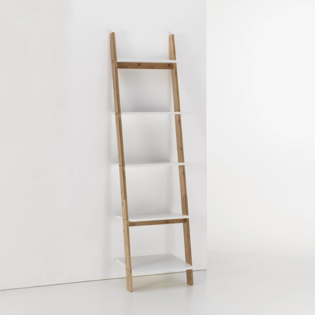 Scaffale 5 Ripiani da Soggiorno 43x37x164 cm in Bambù TFT Memphis Bianco e Bambù