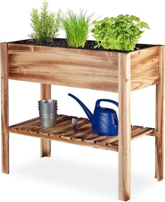 Scatola per orto in legno con spazio di stoccaggio per balcone, terrazza o giardino - HBD: ca. 80 x 88 x 43,5 cm gevlamd