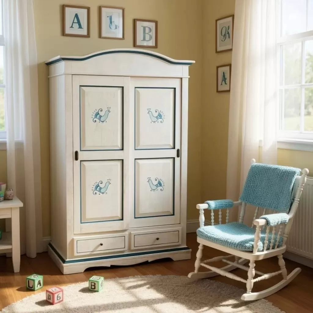 Armadio 2 ante scorrevoli legno shabby bianco anticato pavoncella 122x59x200 - Mobili 2G