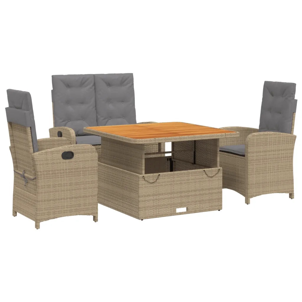 Set da Pranzo da Giardino 4 pz con Cuscini Beige in Polyrattan 3277368