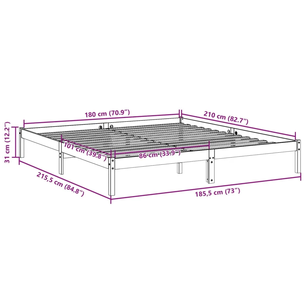 Letto Extra Lungo senza Materasso Bianco 180x210 cm in Pino 852411