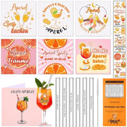 Set di decorazioni per Aperol Spritz da 12 pezzi, comprensivo di rietelli e sottopiedini, con adesivi per bicchieri e cartoncini di merchandising per regali accessori di Aperol Spritz per donne e uomini.