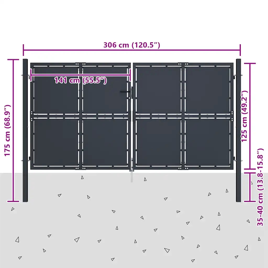 Cancello da Giardino in Acciaio 300x125 cm Antracite 144525