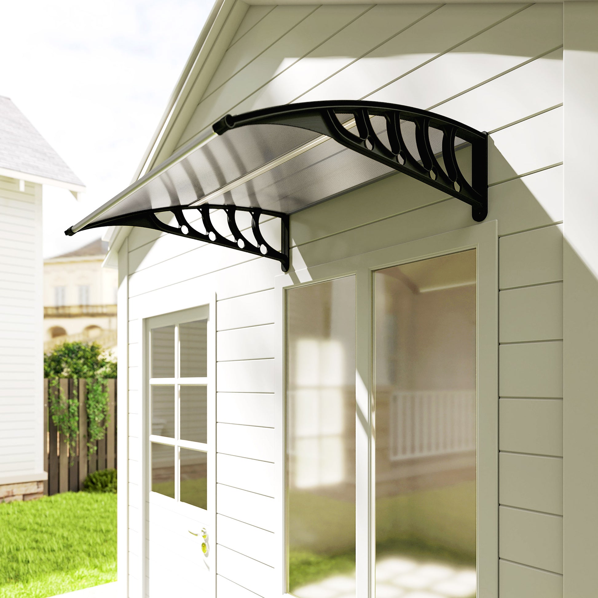 Tettoia da Esterno 103x96,5x27cm per Porte e Finestre in Policarbonato Trasparente