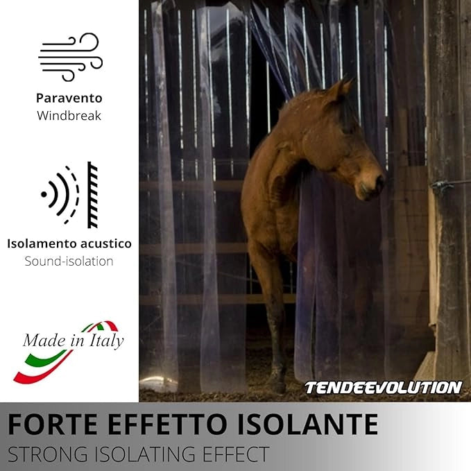 Porta Industriale a Strisce Flessibili in PVC Trasparente 1m x 5m | Ottimo Isolamento Termico | Profilo e Piastre in Acciaio Inox