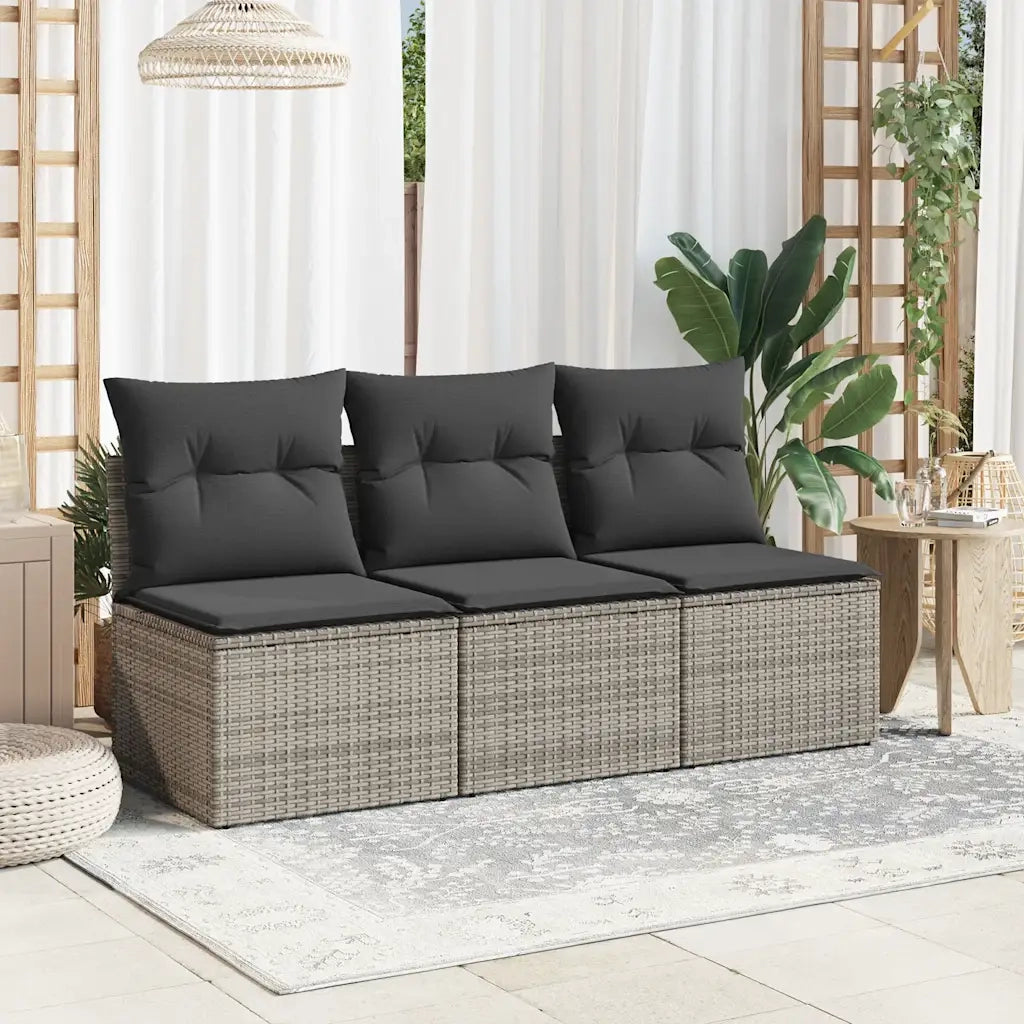 Divano da Giardino con Cuscini 3 Posti-Sofa da Giardino-Divano da esterno Grigio in Polyrattan 932069