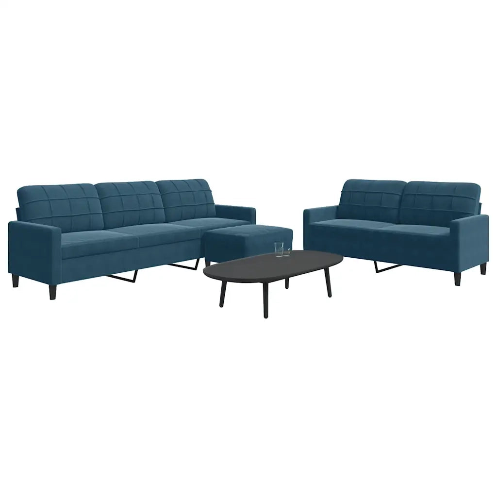 vidaXL Set di Divani 3 pz con Cuscini Blu in Velluto