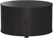 tavolino soggiorno Selva, Nero, 80 x 80 cm con porta scorrevole, con funzione lift e piano del tavolo regolabile in altezza