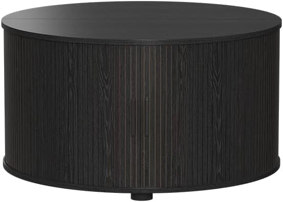 tavolino soggiorno Selva, Nero, 80 x 80 cm con porta scorrevole, con funzione lift e piano del tavolo regolabile in altezza
