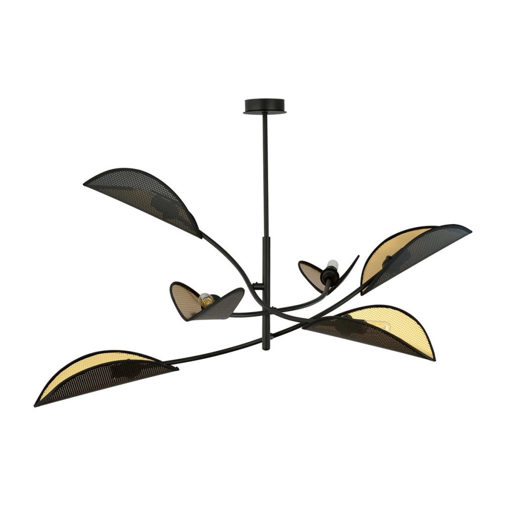 Lampada a sospensione Lotus in acciaio nero e oro
