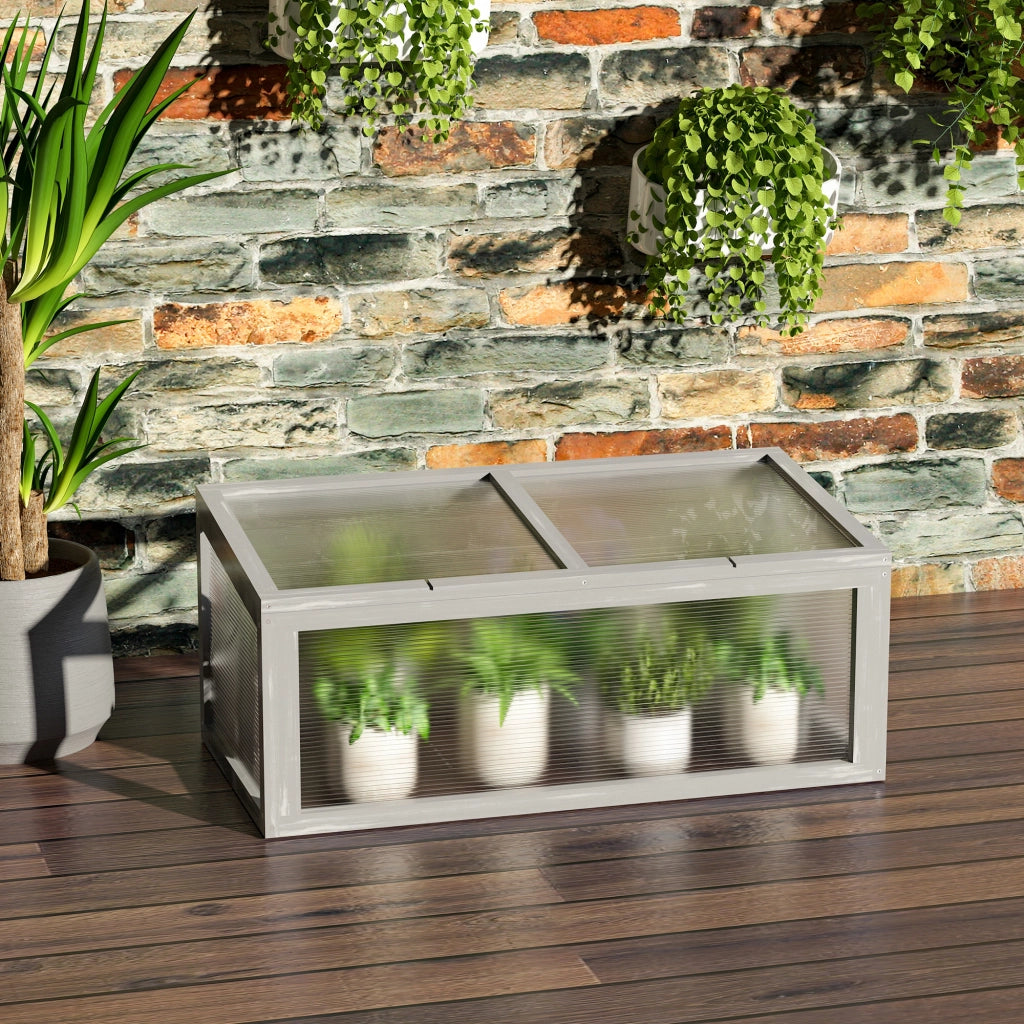 Serra da giardino in legno e policarbonato 90x46x40 cm ¨C zephmum ¨C grigio con copertura