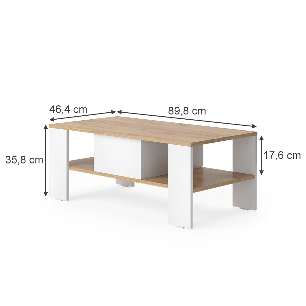 Vicco Tavolino Quercia dorata/bianco 89.8 x 46.4 cm con cassetto