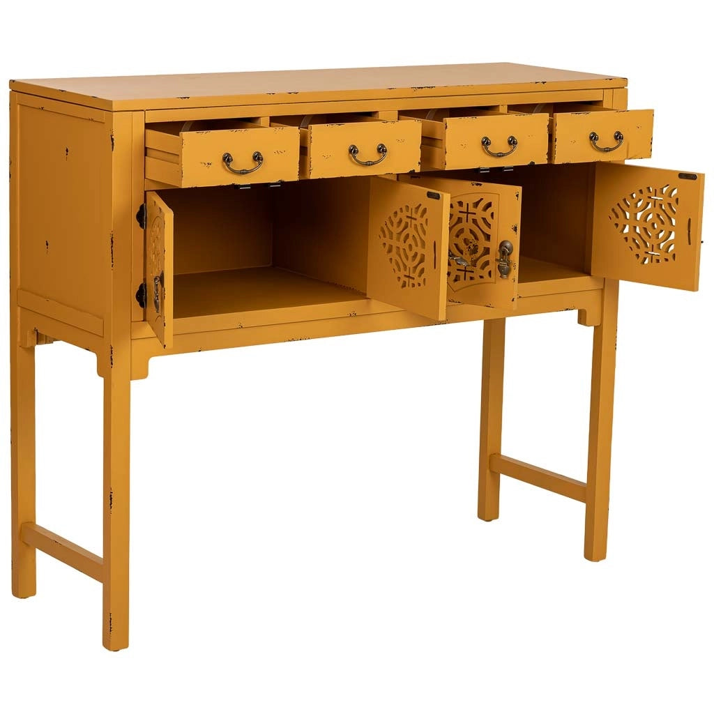 Tavolino da ingresso in legno giallo 120x40x102h cm