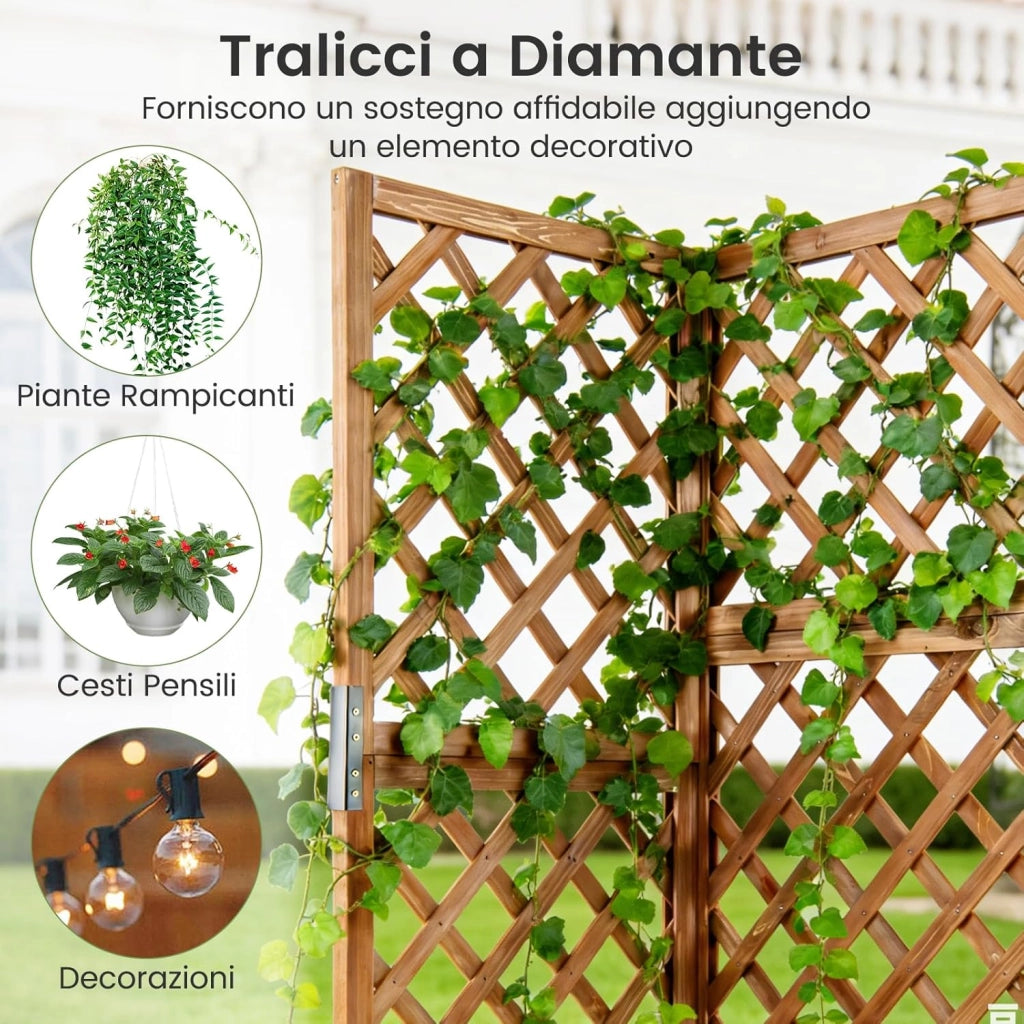 Letto da Giardino Rialzato ad Angolo con Traliccio e Fori di Drenaggio, Fioriera in Legno Elevata per Piante Rampicanti, Fiori e Verdure, Ideale per Interno ed Esterno (Marrone)