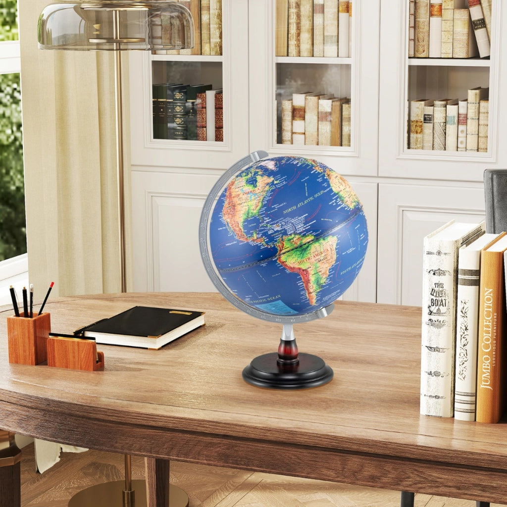 Globo terrestre supporto in legno e mappa chiara per bambini e adulti, Globo terrestre decorazione educativa da scrivania per casa-Decorazioni casa