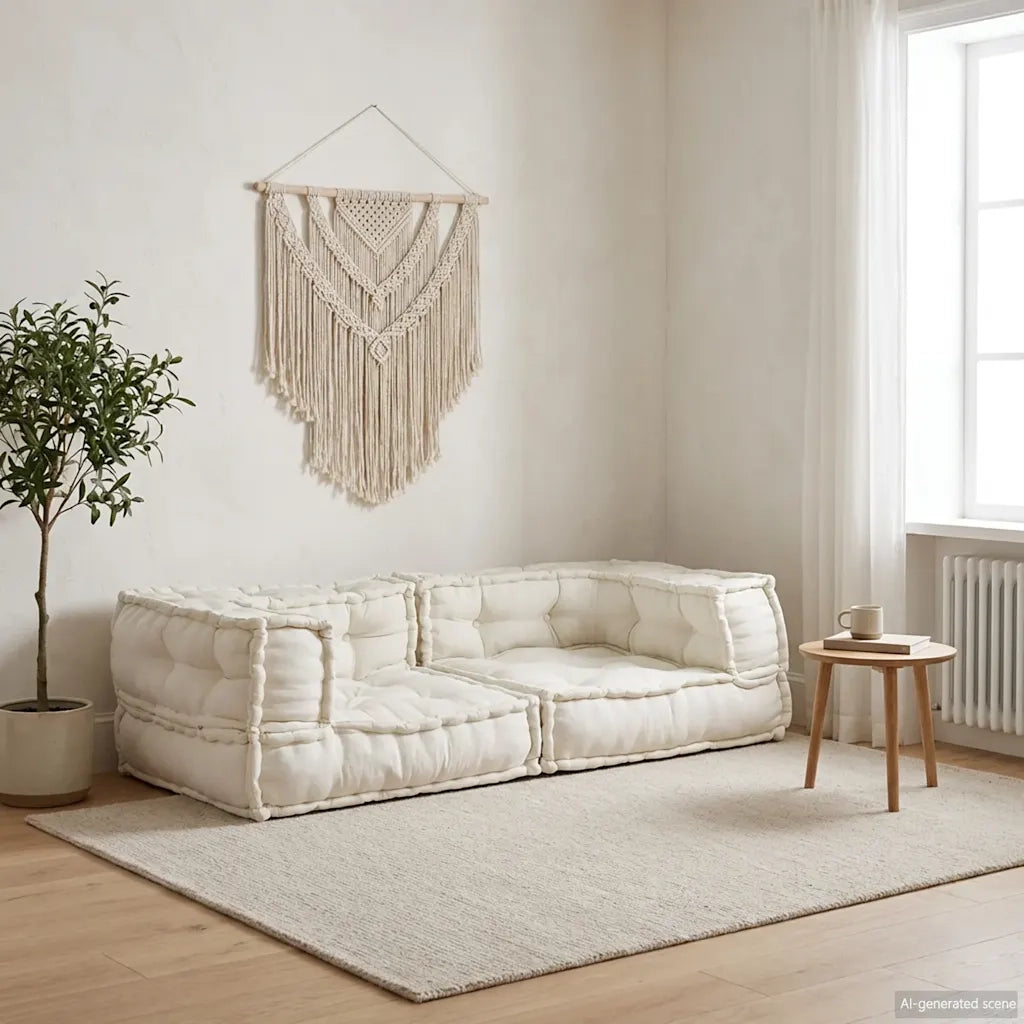 Divano Modulare a 2 Posti Crema 140x70x36 in Tessuto 4019024