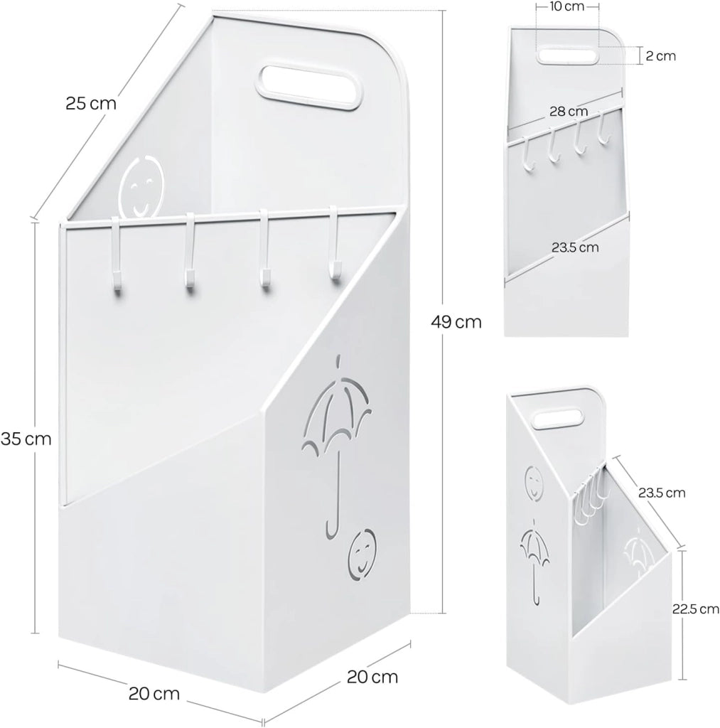 Portaombrelli con 4 Ganci e 2 Aree Separate, in Metallo Antiruggine, con Design a Conca e Sorriso, per Corridoio, Ingresso, Bianco