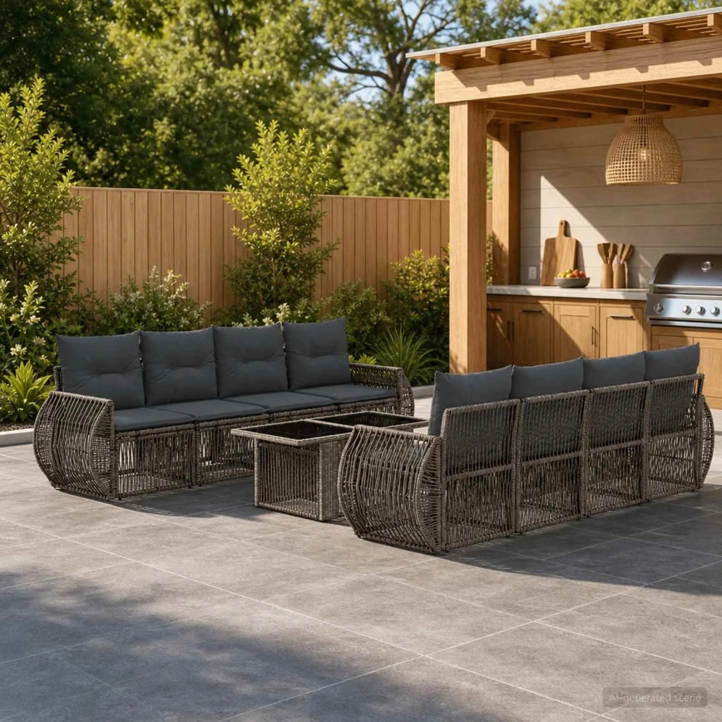 Set Divano da Giardino 9 pz Grigio e Grigio Scuro polyrattan 3436913
