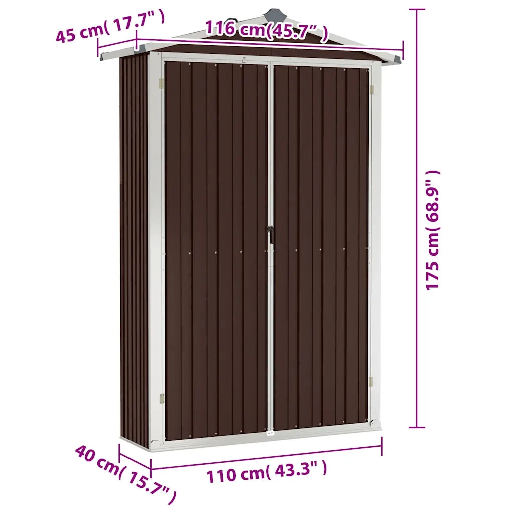 Capanno da Giardino Marrone 116x45x175 cm in Acciaio Zincato 46304