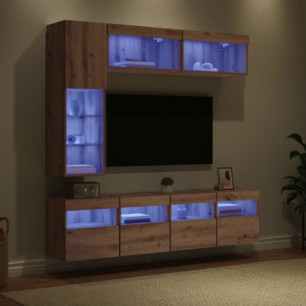 Mobile TV con led 7 pcs Rovere artigianale Legno multistrato 3402984