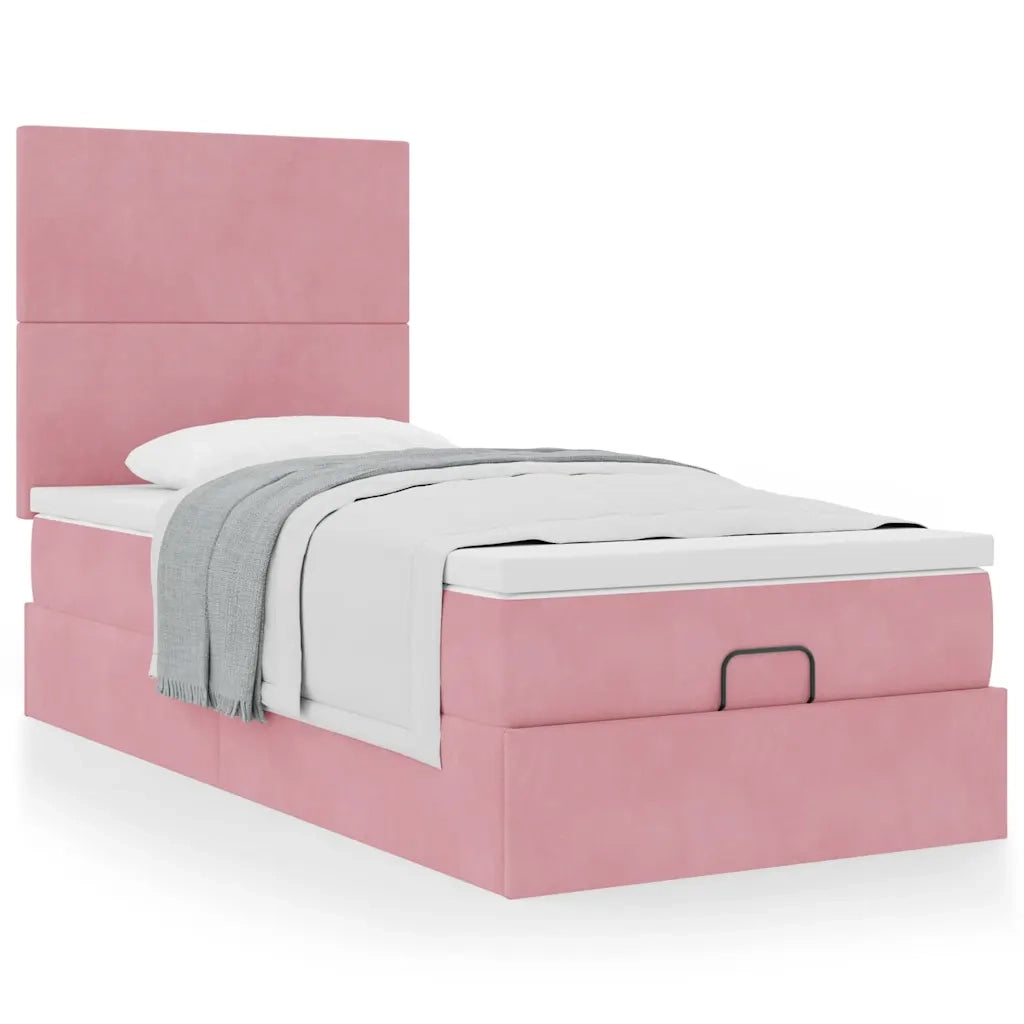 Struttura Letto Pouf con Materassi Rosa 80x200 cm Velluto 3313366
