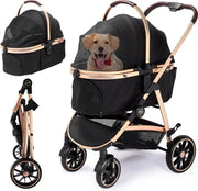 Carriolo per cani 3 in 1 fino a 25 kg con chiusura rapida, telaio in alluminio anodizzato al 100%, becheriere girevole a 360° in gomma per cani piccoli e medi